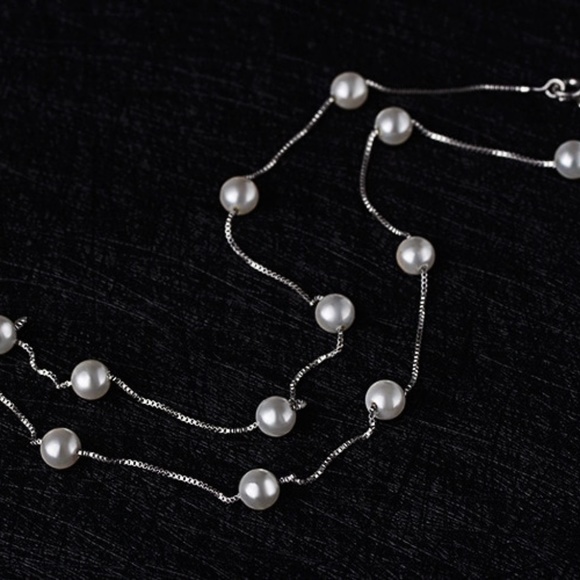 Sold out🔥New Shell Pearl station necklace 16” .925 - Picture 3 of 5